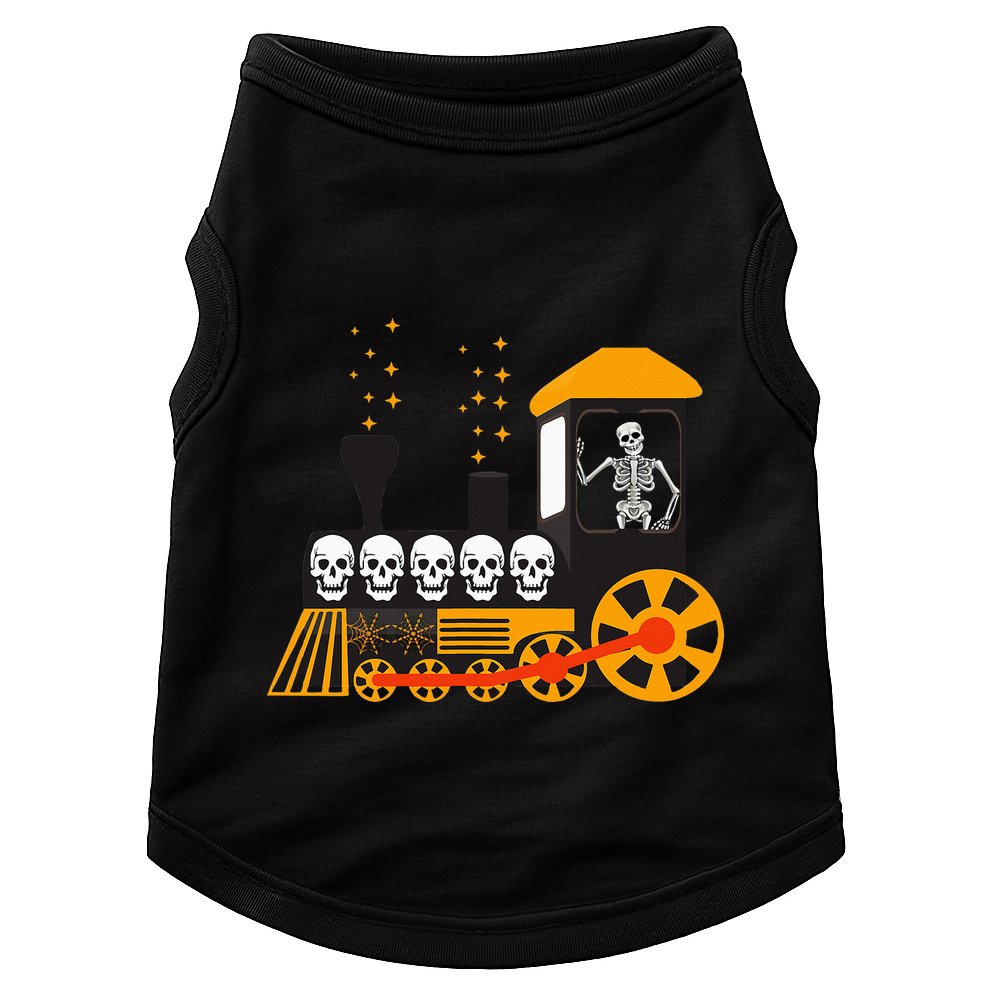 Skeleton On Train Halloween Transportation Funny Doggie Tank