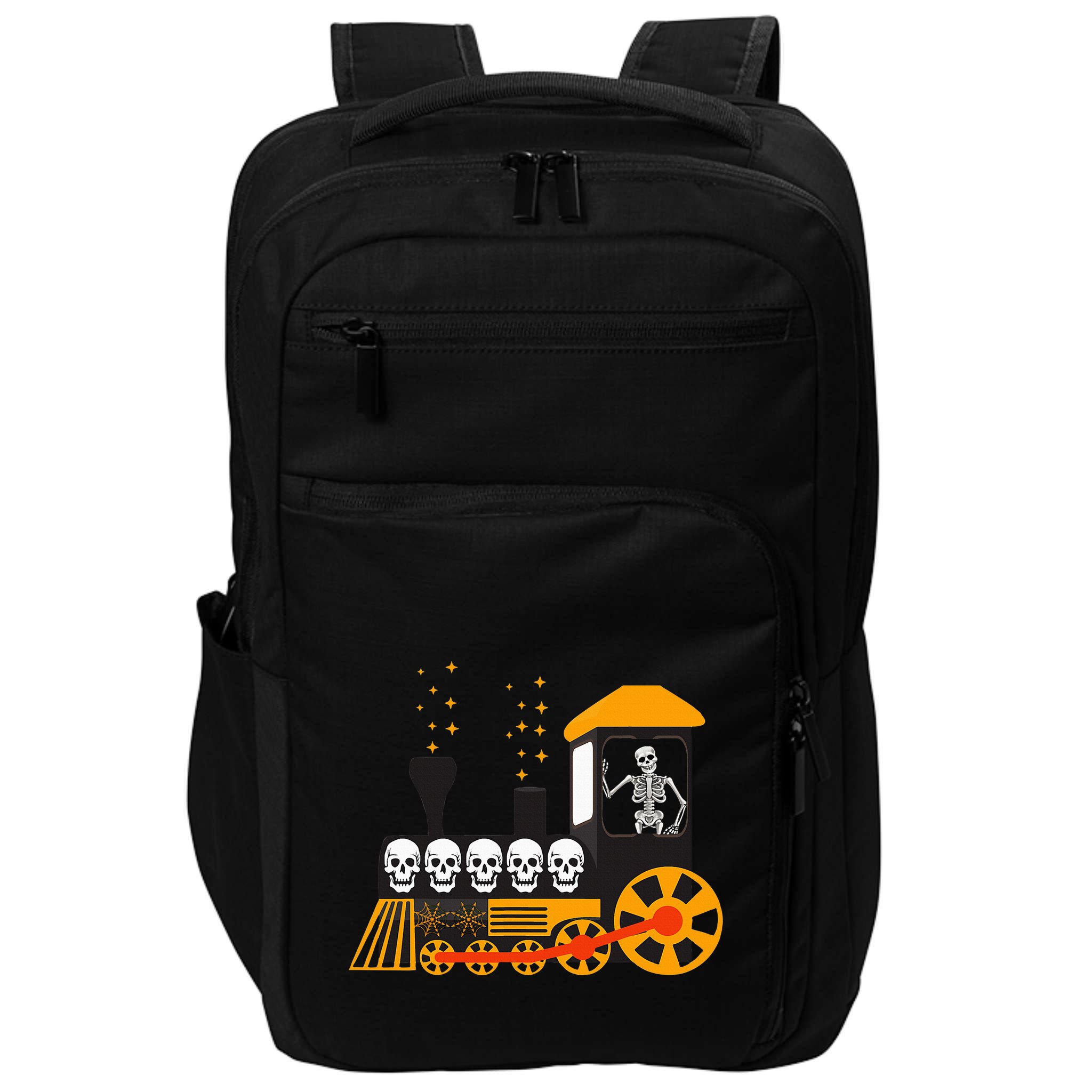 Skeleton On Train Halloween Transportation Funny Impact Tech Backpack