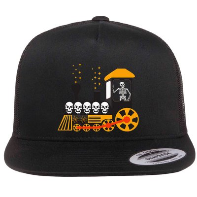 Skeleton On Train Halloween Transportation Funny Flatbill Hat