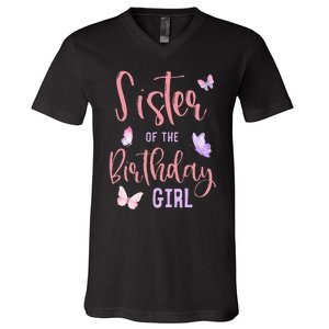 Sister of The Birthday Butterfly Party Matching Family V-Neck T-Shirt