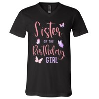 Sister of The Birthday Butterfly Party Matching Family V-Neck T-Shirt