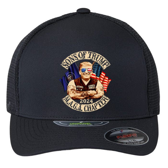 Sons Of Trump Maga Chapter 2024 Funny Flexfit Unipanel Trucker Cap