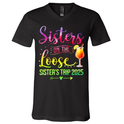 Sisters On The Loose Tie Dye SisterS Weekend Trip 2025 V-Neck T-Shirt