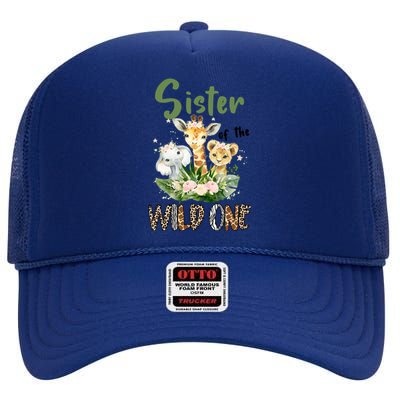 Sister Of The Wild One Zoo Theme Birthday Safari Jungle Animal High Crown Mesh Back Trucker Hat