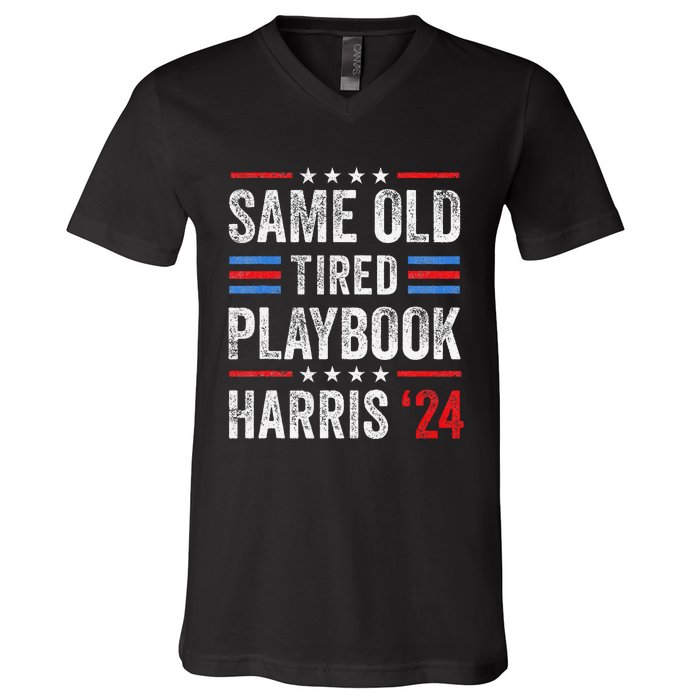 Same Old Tired Playbook Funny Sarcastic Election 2024 Saying V-Neck T-Shirt