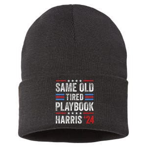 Same Old Tired Playbook Funny Sarcastic Election 2024 Saying Sustainable Knit Beanie