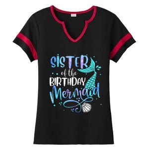 Sister Of The Birthday Mermaid Family Matching Party Squad Ladies Halftime Notch Neck Tee