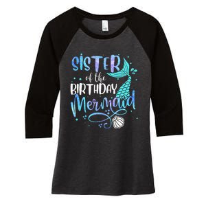 Sister Of The Birthday Mermaid Family Matching Party Squad Women's Tri-Blend 3/4-Sleeve Raglan Shirt