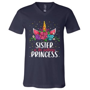 Sister Of The Birthday Princess Unicorn Bday Party V-Neck T-Shirt