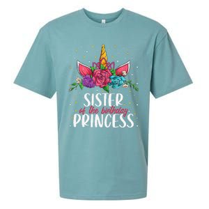 Sister Of The Birthday Princess Unicorn Bday Party Sueded Cloud Jersey T-Shirt