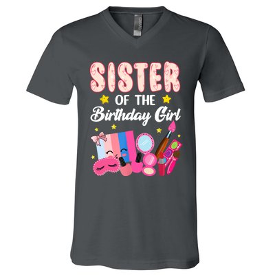 Sister Of The Birthday Spa Party Nail Polish Makeup V-Neck T-Shirt