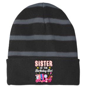 Sister Of The Birthday Spa Party Nail Polish Makeup Striped Beanie with Solid Band