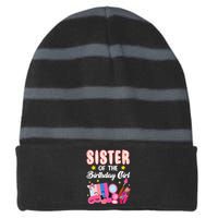 Sister Of The Birthday Spa Party Nail Polish Makeup Striped Beanie with Solid Band