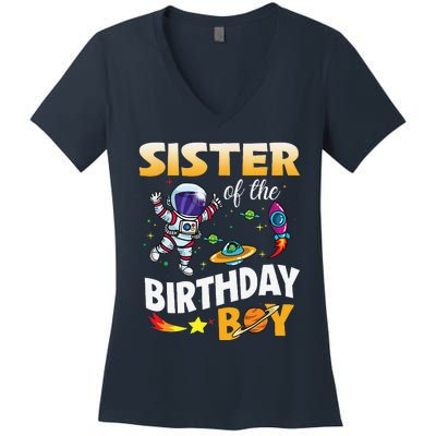 Sister Of The Birthday Space Astronaut Birthday Family Women's V-Neck T-Shirt