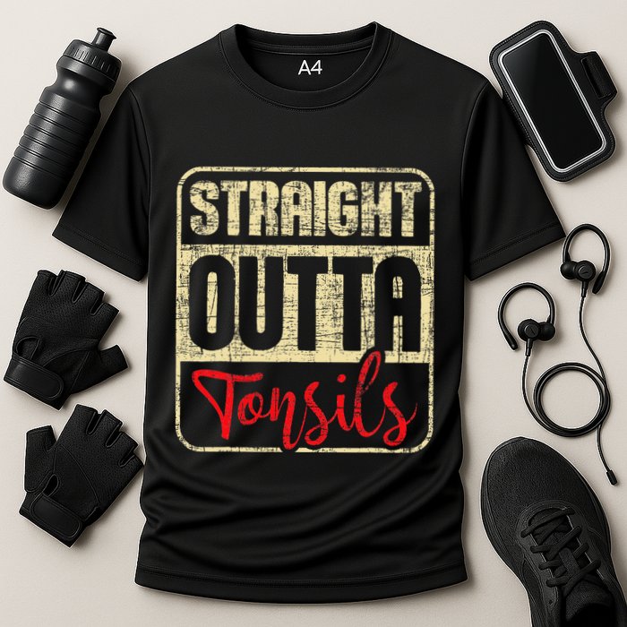 Straight Outta Tonsils Tonsil Removal Surgery Recovery Cooling Performance Crew T-Shirt
