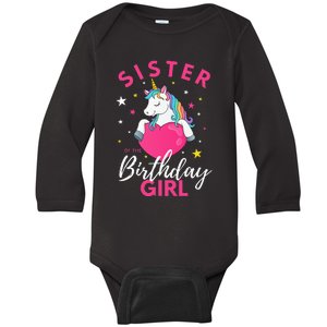 Sister Of The Birthday  Unicorn Baby Long Sleeve Bodysuit