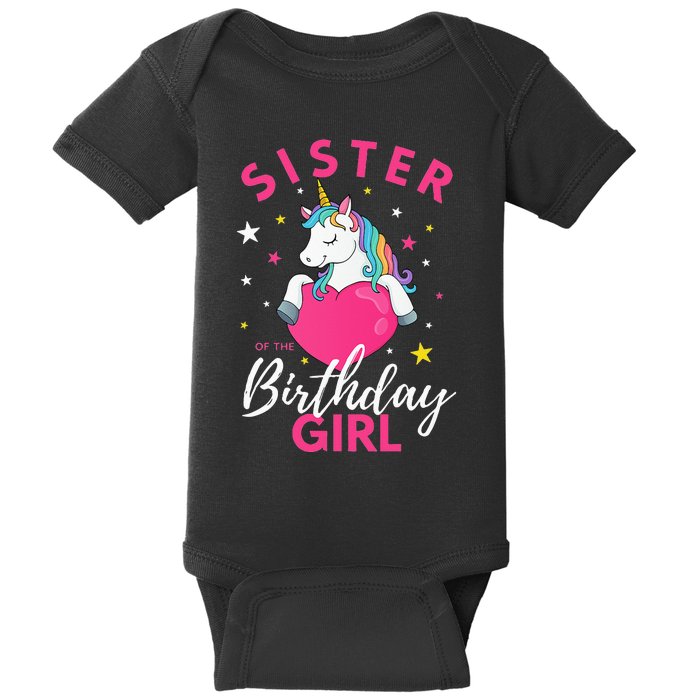 Sister Of The Birthday  Unicorn Baby Bodysuit