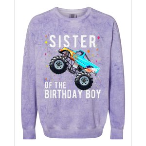 Sister Of The Birthday Monster Truck Family Matching Colorblast Crewneck Sweatshirt