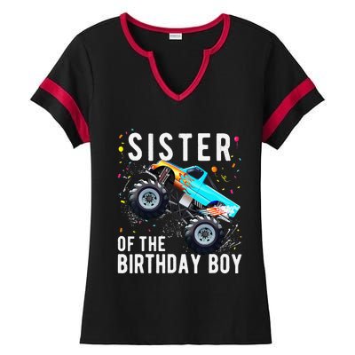 Sister Of The Birthday Monster Truck Family Matching Ladies Halftime Notch Neck Tee