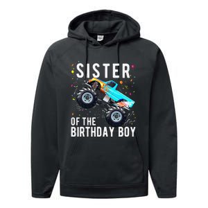 Sister Of The Birthday Monster Truck Family Matching Performance Fleece Hoodie