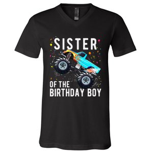 Sister Of The Birthday Monster Truck Family Matching V-Neck T-Shirt