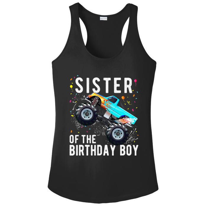 Sister Of The Birthday Monster Truck Family Matching Ladies PosiCharge Competitor Racerback Tank