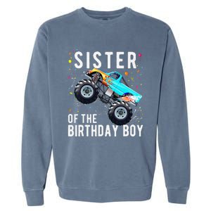 Sister Of The Birthday Monster Truck Family Matching Garment-Dyed Sweatshirt