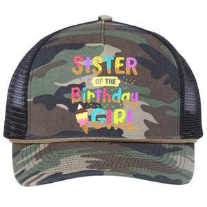 Sister Of The Birthday Day Ice Cream Party Family Retro Rope Trucker Hat Cap