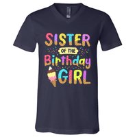 Sister Of The Birthday Day Ice Cream Party Family V-Neck T-Shirt