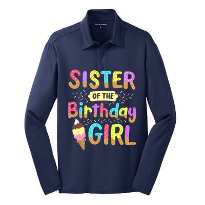 Sister Of The Birthday Day Ice Cream Party Family Silk Touch Performance Long Sleeve Polo