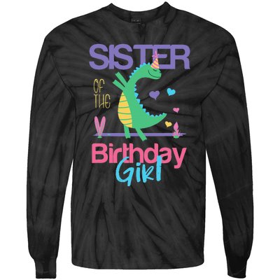 Sister Of The Birthday Dinosaur Theme Matching Family Tie-Dye Long Sleeve Shirt