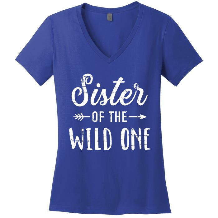 Sister Of The Wild One Daughter Matching Family Gift Women's V-Neck T-Shirt