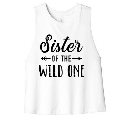 Sister Of The Wild One Daughter Matching Family Gift Women's Racerback Cropped Tank