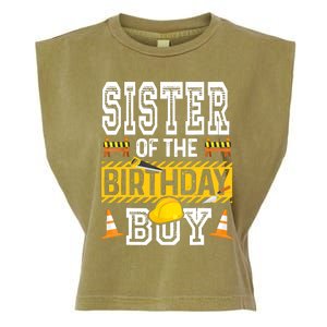 Sister Of The Birthday Boy Construction Birthday Party Hat Garment-Dyed Women's Muscle Tee