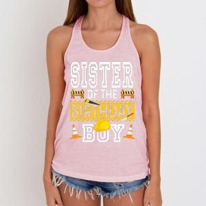 Sister Of The Birthday Boy Construction Birthday Party Hat Women's Knotted Racerback Tank