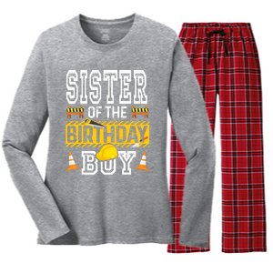 Sister Of The Birthday Boy Construction Birthday Party Hat Women's Long Sleeve Flannel Pajama Set 