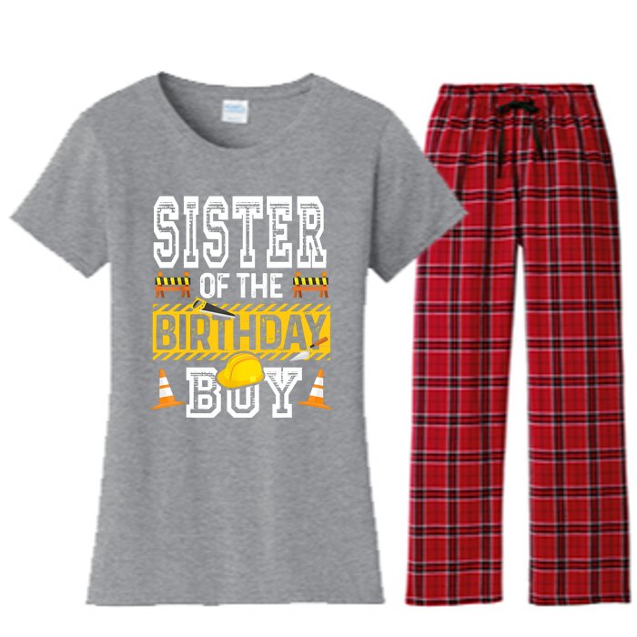 Sister Of The Birthday Boy Construction Birthday Party Hat Women's Flannel Pajama Set