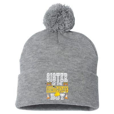 Sister Of The Birthday Boy Construction Birthday Party Hat Pom Pom 12in Knit Beanie