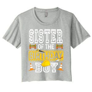 Sister Of The Birthday Boy Construction Birthday Party Hat Women's Crop Top Tee