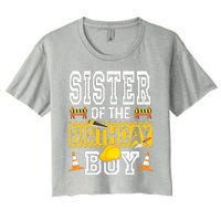 Sister Of The Birthday Boy Construction Birthday Party Hat Women's Crop Top Tee