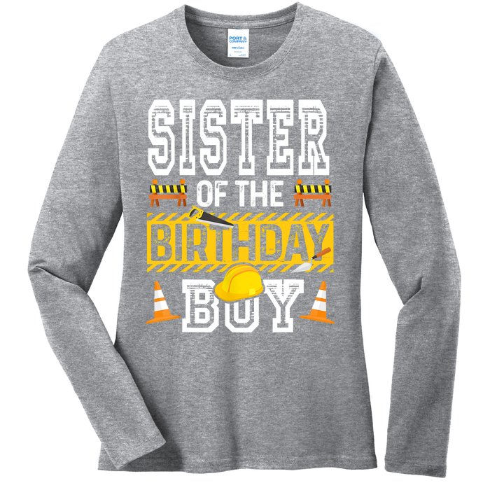 Sister Of The Birthday Boy Construction Birthday Party Hat Ladies Long Sleeve Shirt