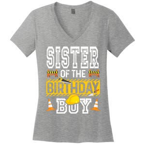 Sister Of The Birthday Boy Construction Birthday Party Hat Women's V-Neck T-Shirt