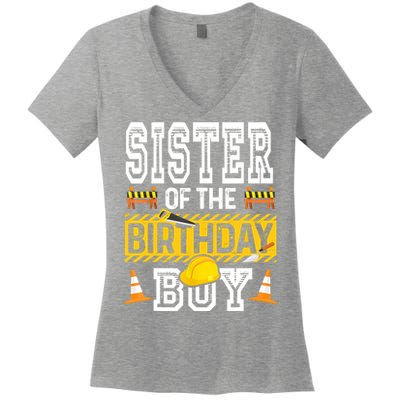 Sister Of The Birthday Boy Construction Birthday Party Hat Women's V-Neck T-Shirt