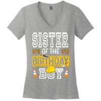 Sister Of The Birthday Boy Construction Birthday Party Hat Women's V-Neck T-Shirt