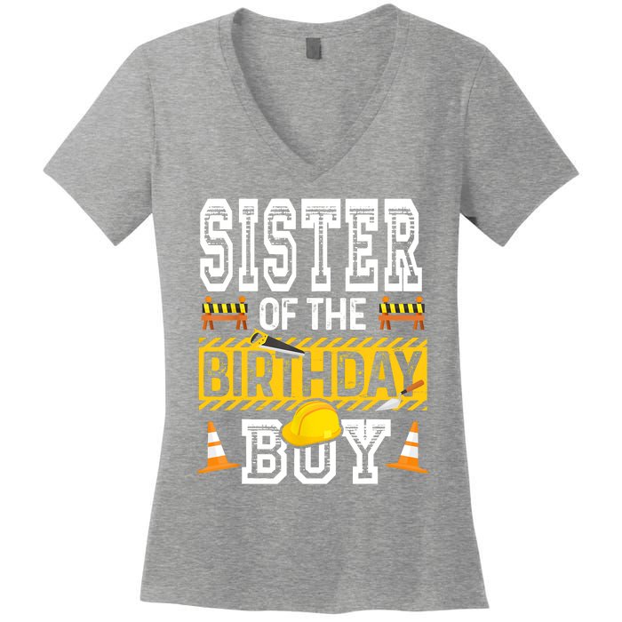 Sister Of The Birthday Boy Construction Birthday Party Hat Women's V-Neck T-Shirt