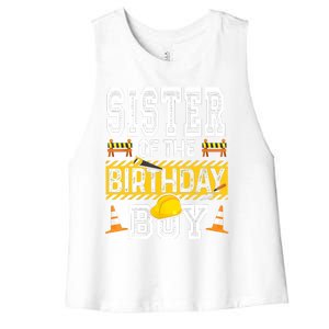 Sister Of The Birthday Boy Construction Birthday Party Hat Women's Racerback Cropped Tank