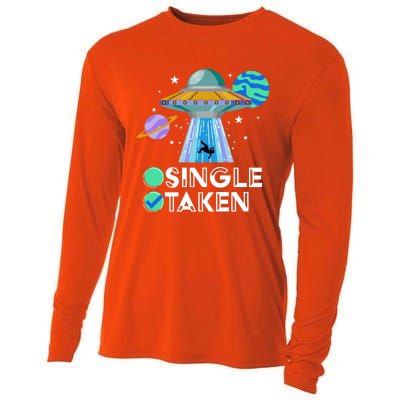 Single Or Taken Funny Alien Ufo Valentines Day Ufo Fan Gift Great Gift Cooling Performance Long Sleeve Crew