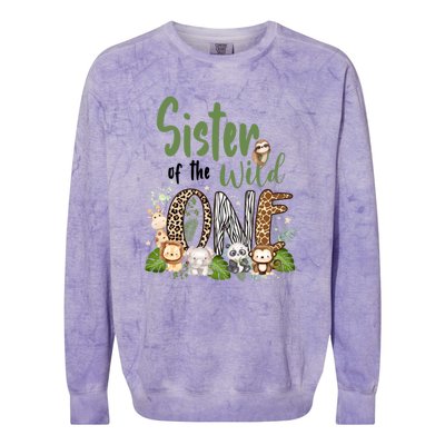 Sister Of The Wild One Zoo 1st Birthday Safari Jungle Animal Gift Colorblast Crewneck Sweatshirt