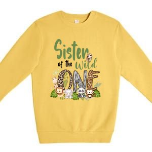 Sister Of The Wild One Zoo 1st Birthday Safari Jungle Animal Gift Premium Crewneck Sweatshirt