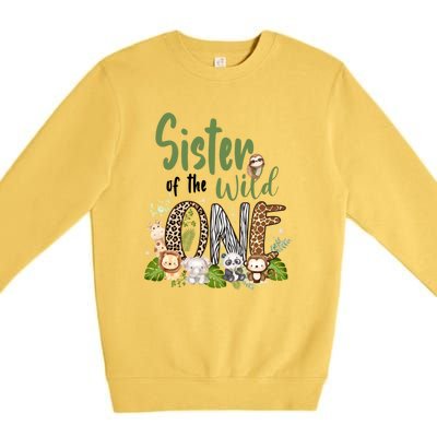 Sister Of The Wild One Zoo 1st Birthday Safari Jungle Animal Gift Premium Crewneck Sweatshirt